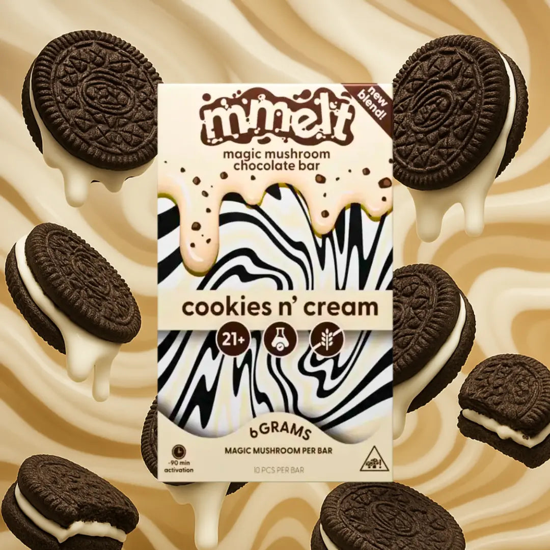 MMELT Mushroom Chocolates, Cookies n' Cream, 6G, front pack hero image