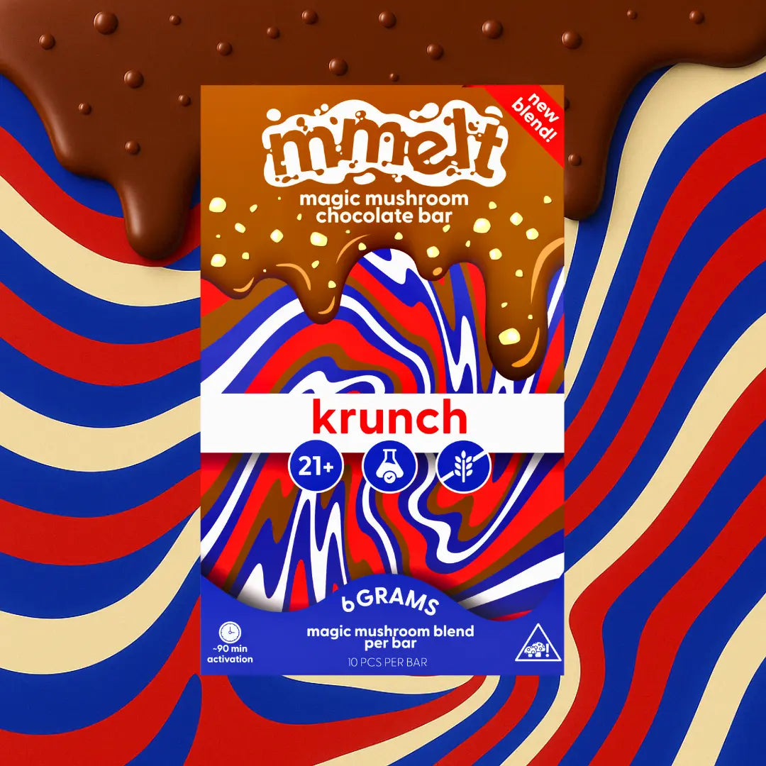MMELT Mushroom Chocolates, Krunch, 6G, front pack hero image