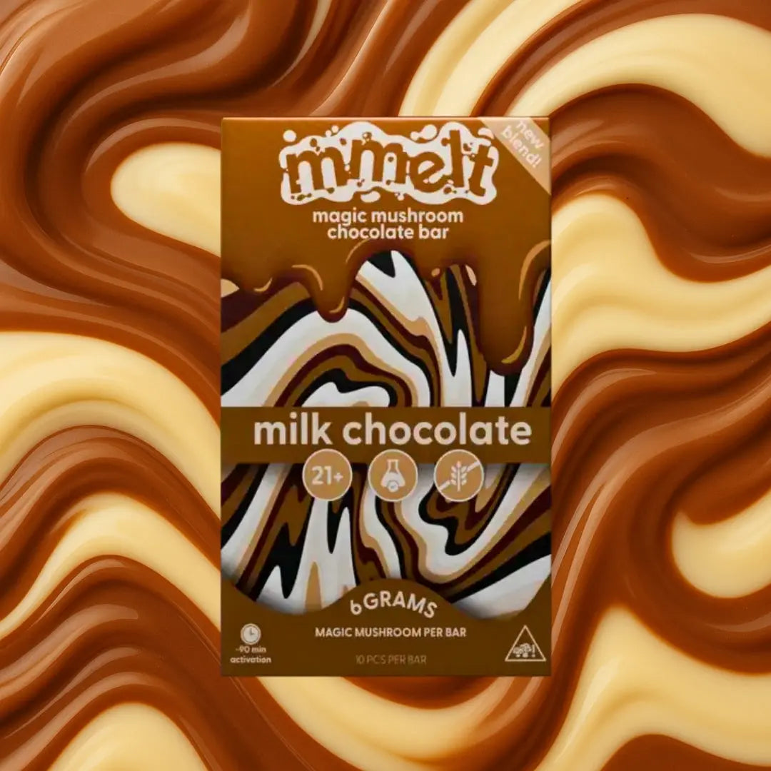 MMELT Mushroom Chocolates, Milk Chocolate, 6G, front pack hero image