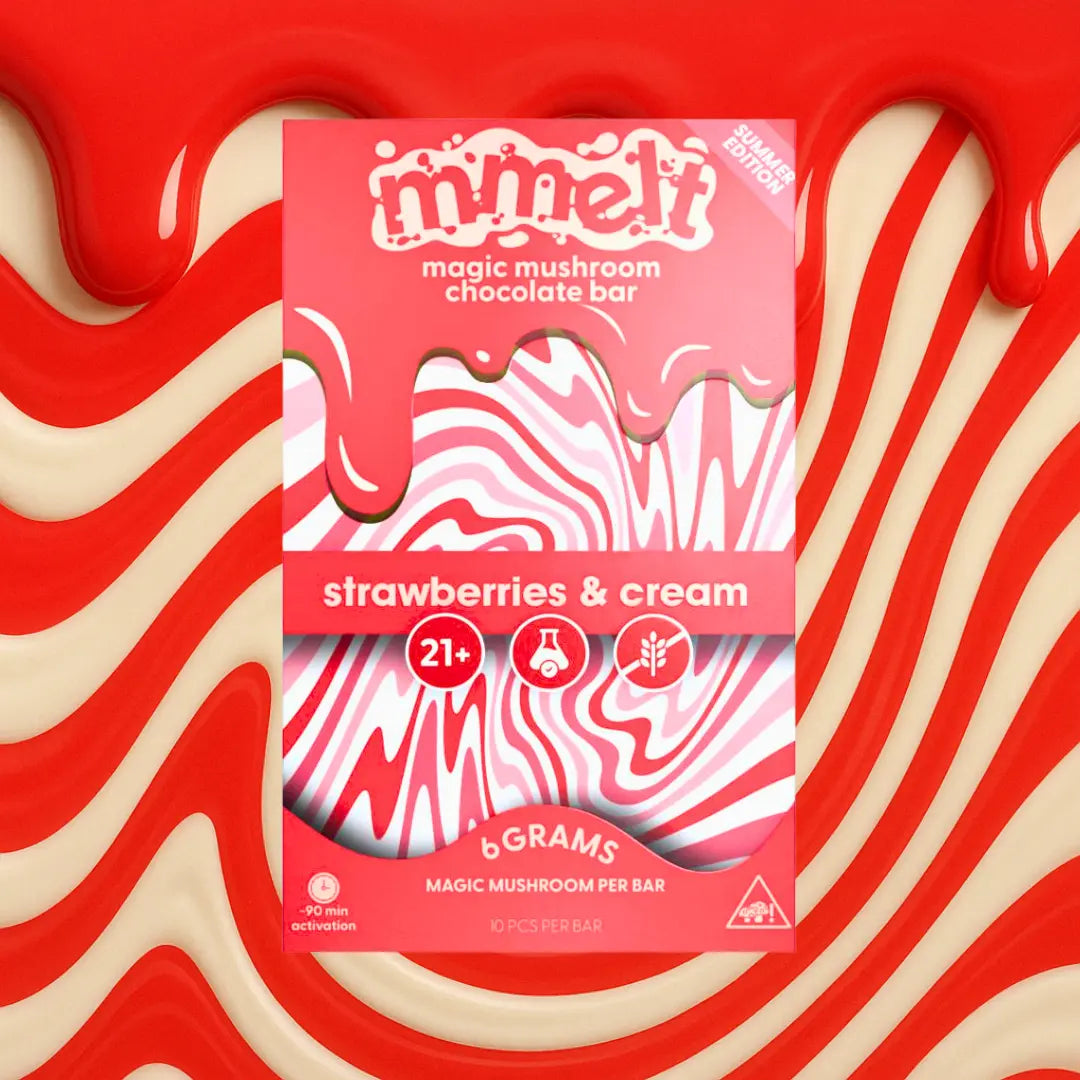 MMELT Mushroom Chocolates, Strawberries and Cream, 6G, front pack hero image
