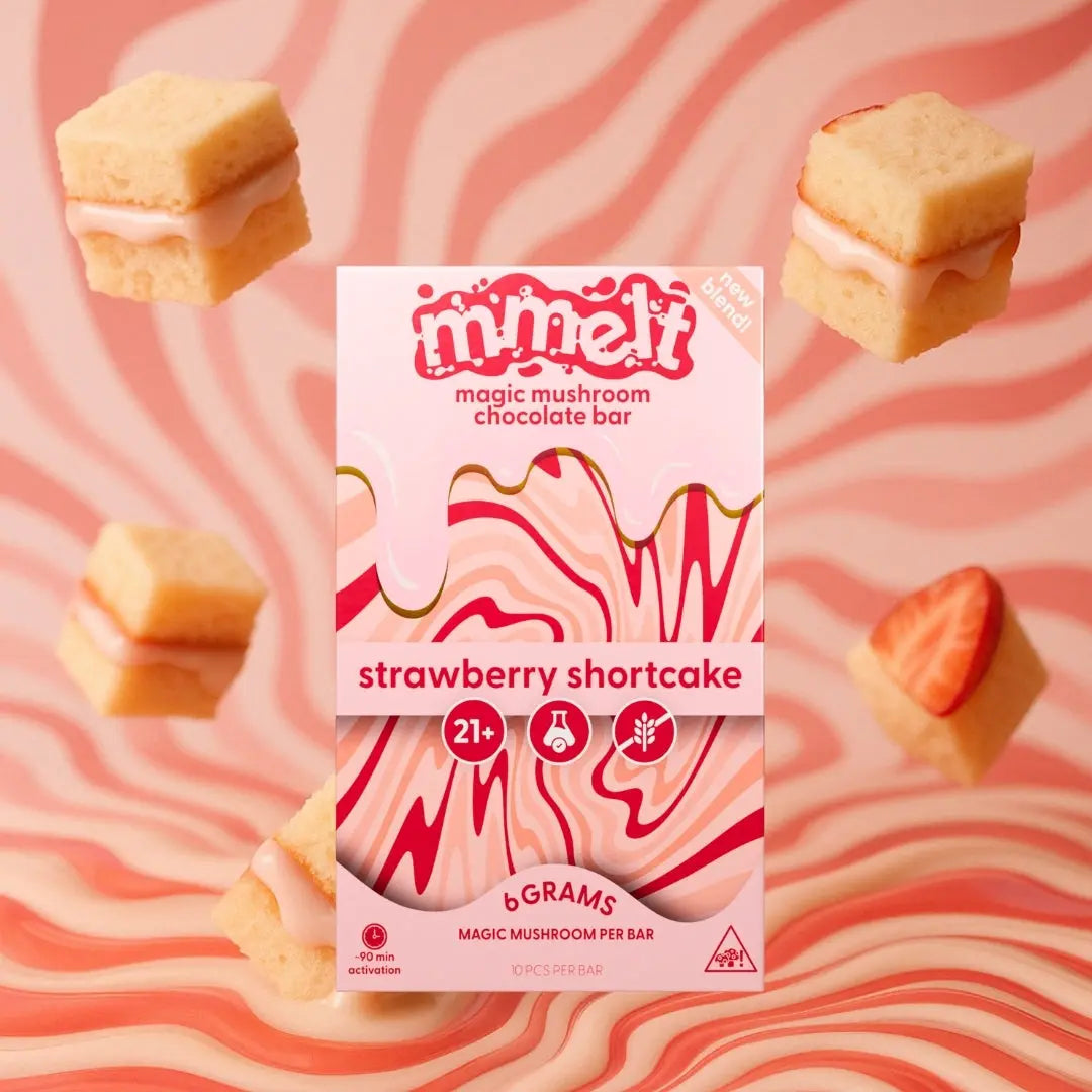 MMELT Mushroom Chocolates, Strawberry Shortcake, 6G, front pack hero image