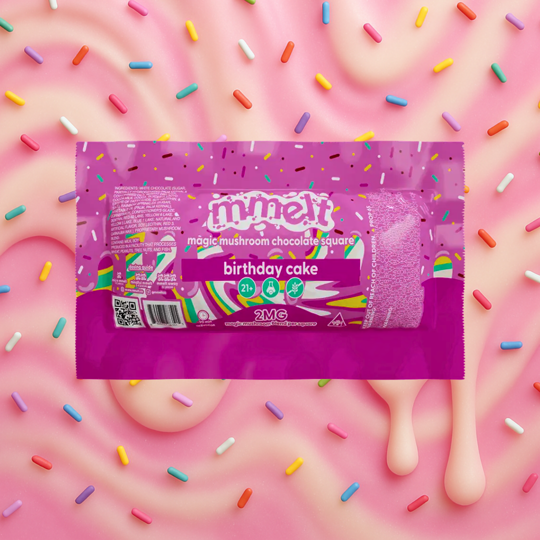 MMELT Mushroom Chocolates, Birthday Cake, 2G, front pack hero image