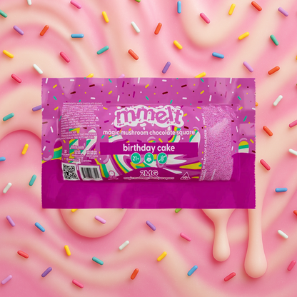 MMELT Mushroom Chocolates, Birthday Cake, 2G, front pack hero image