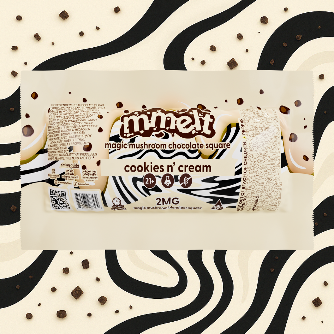 MMELT Mushroom Chocolates, Cookies n' Cream, 2G, front pack hero image