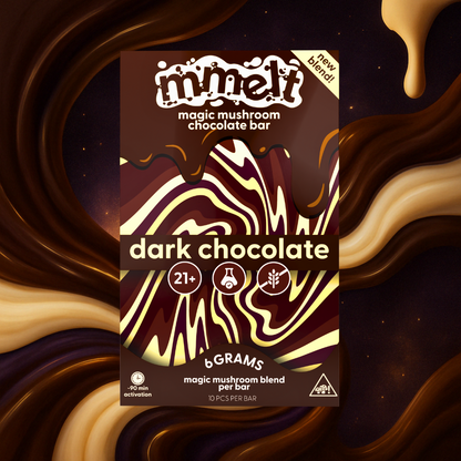 MMELT Mushroom Chocolates, Dark Chocolate, 6G, front pack hero image