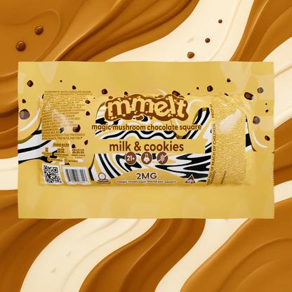 MMELT Mushroom Chocolates, Milk & Cookies, 2G, front pack hero image