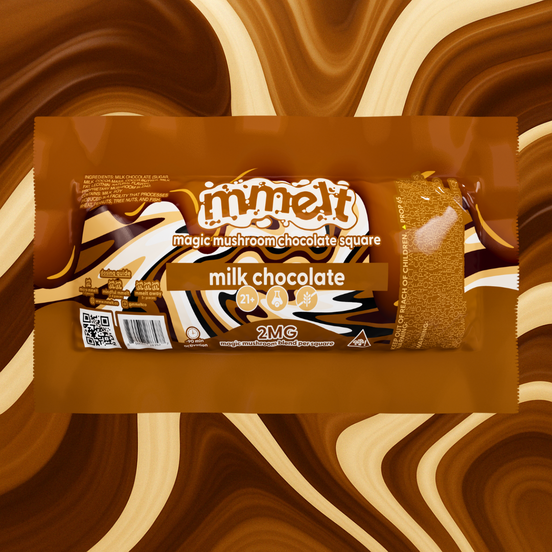 MMELT Mushroom Chocolates, Milk Chocolate, 2G, front pack hero image