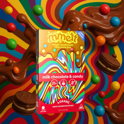 MMELT Mushroom Chocolates, Milk Chocolate & Candy, 6G, front pack hero image