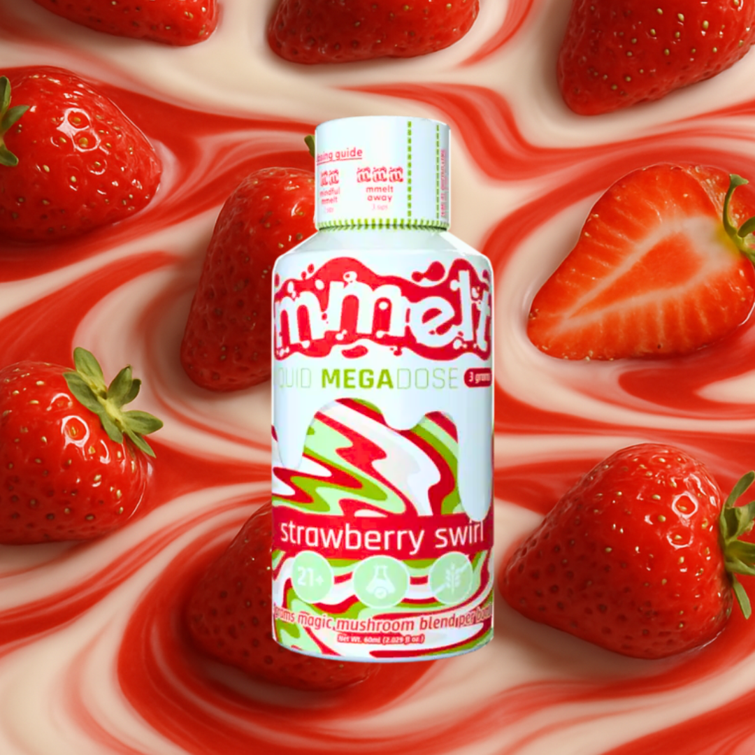 MMELT Mushroom Shots, Strawberry Swirl, 60mL, front pack hero image